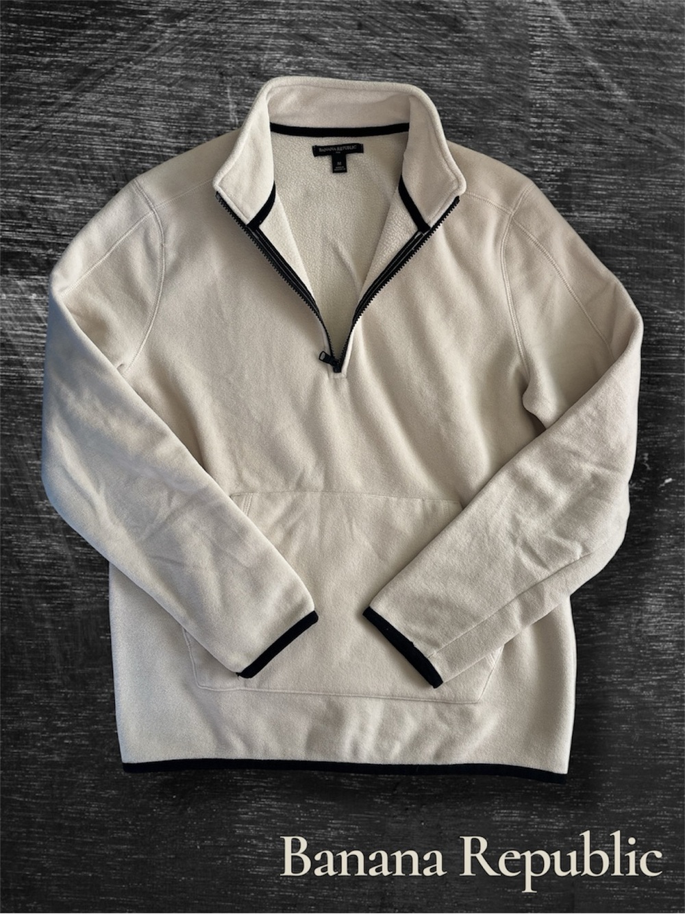 Banana Republic Cream Off White 1/4 Zip Arctic Fleece Pullover Sweatshirt Sz M